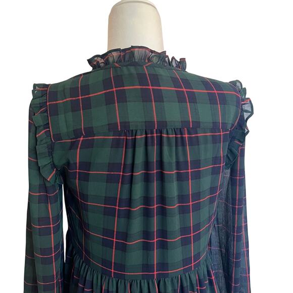 J. Crew Plaid Dress Tie-neck tiered dress in Black Watch tartan - Picture 8 of 9